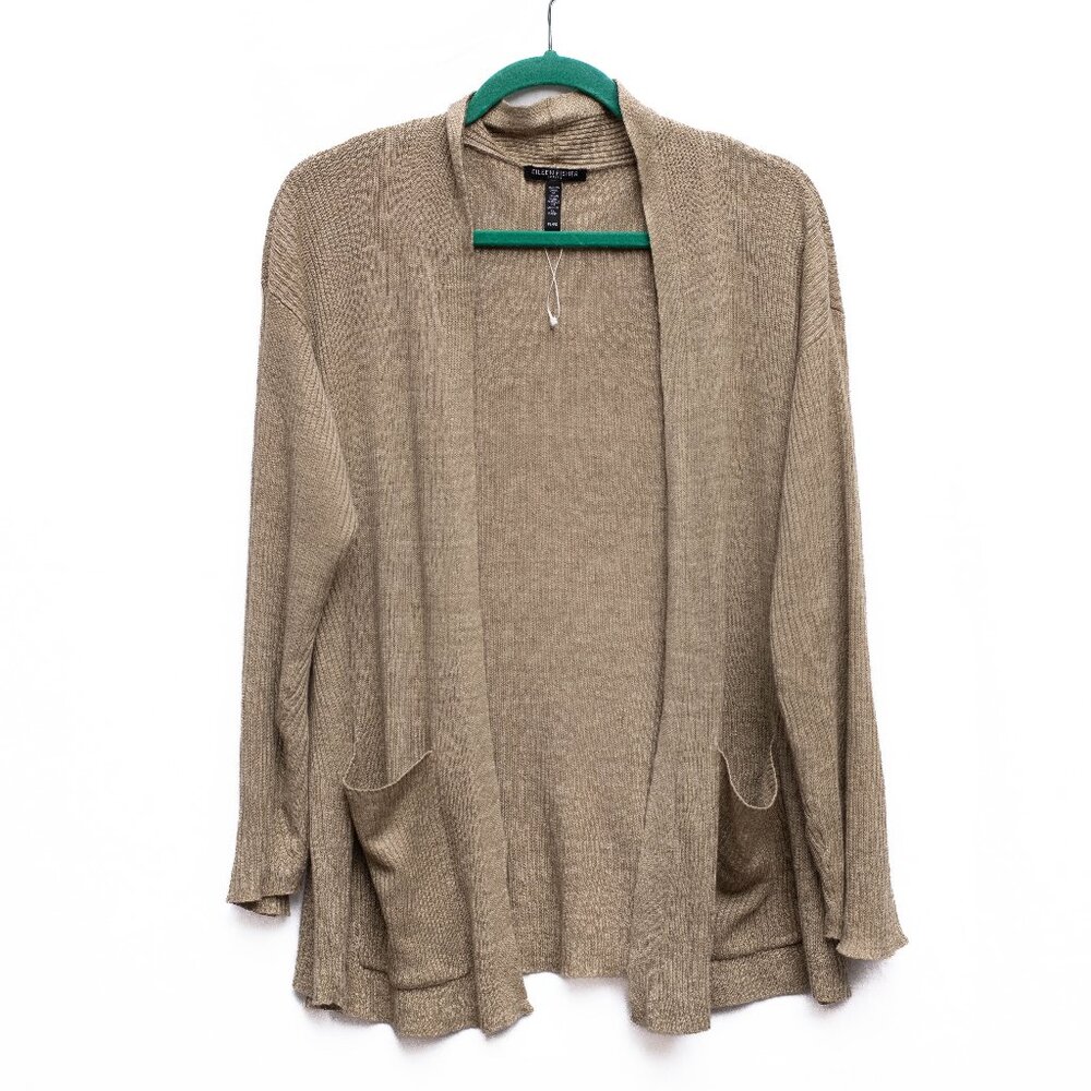 Eileen Fisher Petite Large Open Cardigan Organic Linen Beige Neutral Lightweight